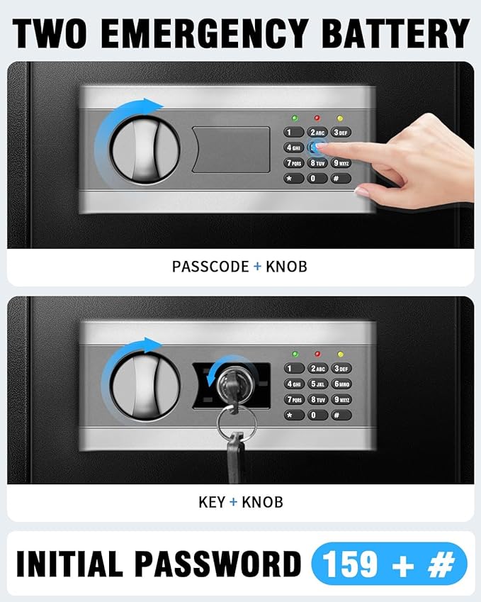 1.8 Cu Home Safe Box, Durable Digital Safe with Movable Partition, Smart Alarm, Silent Keypad Mode, and Motion Sensor Lights for Home, Office, Dorm, and Hotel Use