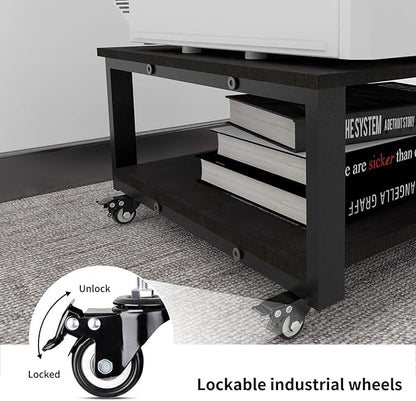 Natwind 2 Tier Laser Printer Stand,23.6''x23.6''x12.6'' Large Printer Table Copier Stand,Heavy Duty Rolling Printer Cart with Paper Storage Shelf,Printer Holder with Wheels for Home Office (Black)