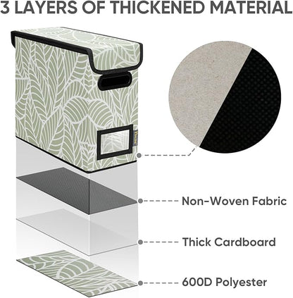 BALEINE File Organizer Box with Lid, Collapsible File Folder Organizer with Plastic Slide, Hanging File Folder Box for Office Document Storage (1 Pack, Antique Foliage, S)