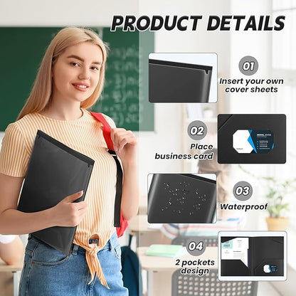 Henoyso 36 Pcs Plastic Folders with Clear Front Pockets Heavy Duty File Folders with 2 Pockets and Card Slot for Student Communication School Office Presentation Report (Black)