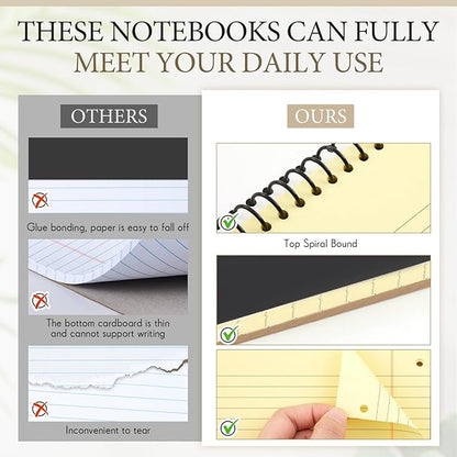 10 Pcs Legal Pads 3 Hole Punched Top Bound Spiral Notebook Tear Line for Easy Removal 8.5 x 11 in Hard Cardboard Paper College Ruled Notepad Spiral Note Pad for Office School (Yellow)