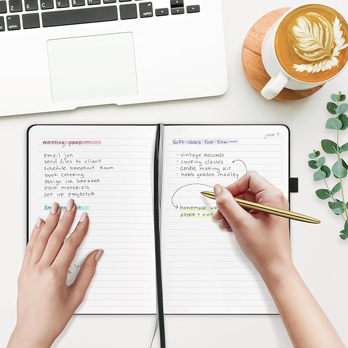 A5 Lined Leather Journal and Pen Set, Hardcover Notebook with Pen, 160 Pages 100gsm Thick Ruled Paper for Men Women, for Work, Business, School or Home Writing, 5.7'' x 8'', Gift Box Included(Black)