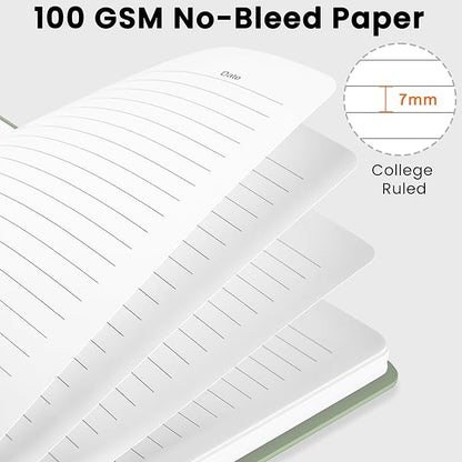 Lined Spiral Journal Notebook, A5 College Ruled Notebook for Journaling, Note-Taking, and Daily Planning, Durable Hardcover with an Elegant Design, Green