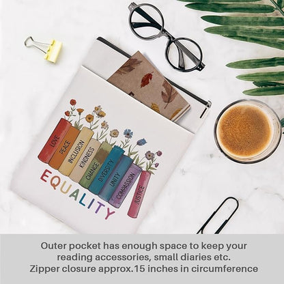 Book Themed Gifts Waterproof Book Sleeve Book Pouch LGBT Equality Rights Reading Gifts for Women Daughter Book Covers for Paperbacks Book Accessories Book Protector with Zipper and Front Pocket