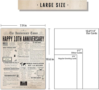 Jumbo 10th Anniversary Card for Him Her, Big 10 Year Anniversary Card Gift for Wife Husband, Romantic Tin Anniversary Card for Couple, Romantic Decennial Gifts