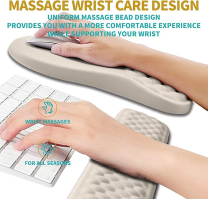 Hokafenle 2 in 1 Ergonomic Mouse Pad Wrist Support & Wrist Rest for Computer Keyboard Set, with Relieve Carpal Tunnel Pain Massage Bulge and Full Memory Gel Design (2In1 Set, Apricot)