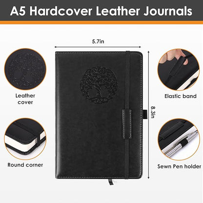 Lined Journal Notebook for Women Men A5 Hardcover Leather Journals College Ruled Notebooks 300 Pages 5.7 x 8.3 Inches Black