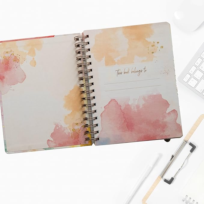 Undated Daily To Do Notebook - Planner Notepad List 6.5x8.5" Cute Colorful Design- Laminated Hard Cover & Rose Gold Spiral Binding- 302 Pages- Daily Task & Lined Notes Pages