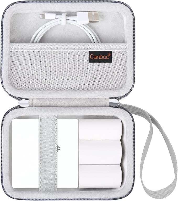 Canboc Carrying Case Compatible with Phomemo M02 Sticker Printer, Pocket Thermal Bluetooth Sticker Photo Maker Box for Thermal Paper, USB Cable, Grey (Case Only)