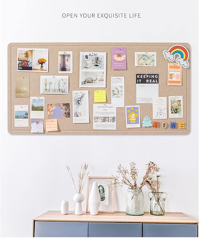 Foldable Large Felt Bulletin Board - 36'' x 18'', Decorative Picture Framed Display Board with 35 Rose Pins for School, Home, Kitchen & Office Walls