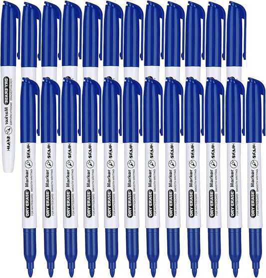 SFAIH Fine Tip Dry Erase Markers - 24 Pack Blue Whiteboard Erasable Markers Bulk for Kids Adults, Ideal for Classroom School Office Home Use on White Board, Non-Toxic Easy Clean