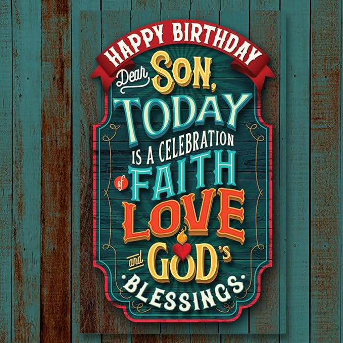 Prime Greetings Religious Birthday Card For Son, Made in America, Eco-Friendly, Thick Card Stock with Premium Envelope 5in x 7.75in, Packaged in Protective Mailer
