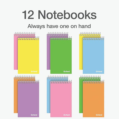 Oxford Spiral Memo Pads, Top Wire Bound, 3 x 5 Inch Pocket Notepad, College Ruled, 6 Assorted Pastel Colors, 75 Sheets, 12 Pack (25093)