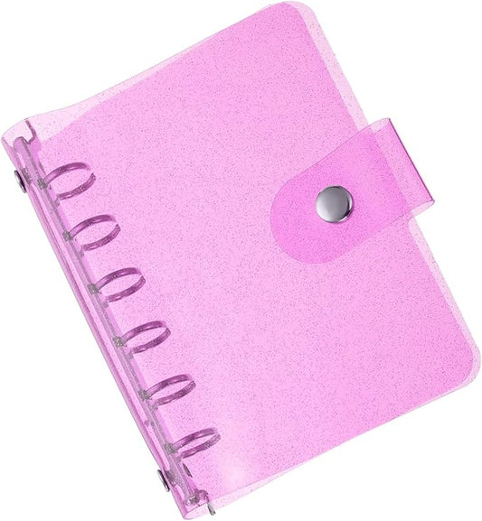 PATIKIL A7 Clear Binder Cover, Soft PVC Bling Loose Leaf Binder Protector Refillable Notebook Shell with Snap Button Closure for DIY Meeting Notebook Folder, Pink