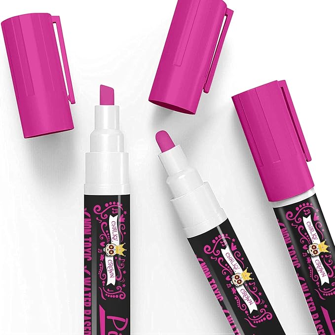 CHALKY CROWN Liquid Chalk Marker Pen - Dry Erase Marker - Chalk Markers for Chalkboard Signs, Windows, Blackboard, Glass - 6mm Reversible Tip (Pink, 5 Pack)