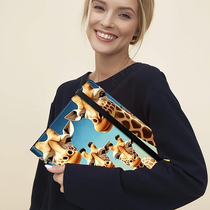 Padfolio Folder with Clipboard,Portfolios Organizer Clipboards with Storage Clipboard Writing Pad PU Leather Conference Document Organizer with Business Card Holder,Giraffe