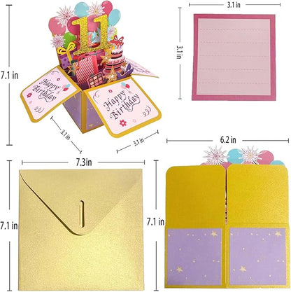Asmallgf Happy 11th Birthday Popup Card for Daughter Son, Sweet Birthday Gift for 11 Years Old Girl Boy, Awesome Eleven Birthday 3D Greeting Card for Him Her, Best 11th Birthday Gift Idea for Niece Nephew