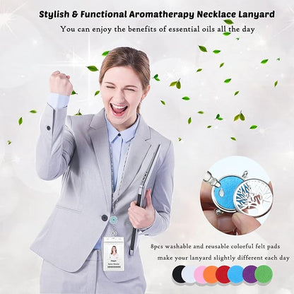 Lanyards for ID Badges Women ID Badge Holder with Lanyard Keychain Long Bling Stainless Steel Silver Chain Nurse Nursing Office Work Jewelry Diffuser Necklace Teacher Lanyard Gifts Flower