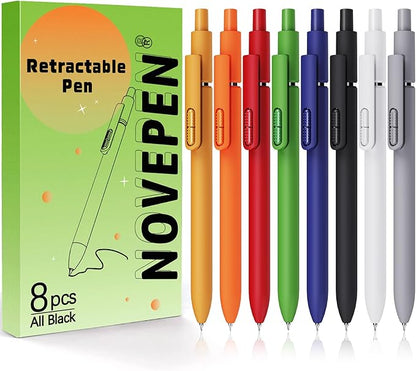 Gel Pens, 8 Pcs Quick Dry Black Ink Pen Fine Point 0.5mm Smooth Writing Pen, Large Capacity Long Lasting Ink Retractable Pens Gift Set for Journaling Note Taking, School Office, Home Supplies