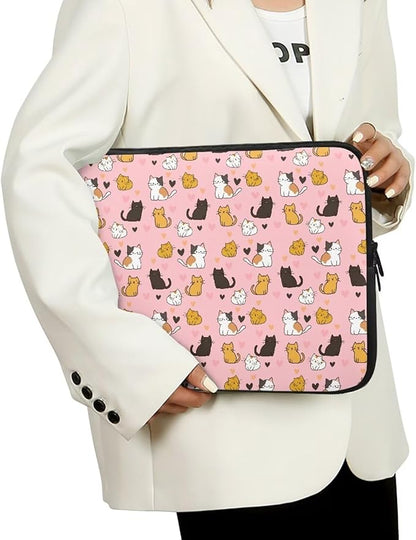 Cat Print Laptop Briefcases for Men Women, Heart Pattern Laptop Sleeve Case Water Resistant Neoprene Computer Carrying Cover 12 Inch Laptop Carrying Bag