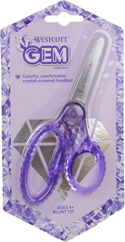 Westcott 5" GEM Crystal-Design Safety Scissors 12pk, Blunt-Tip for Kids Aged 4-7 - Scissors for School, Craft, Home, DIY, Classroom - Assorted Colors
