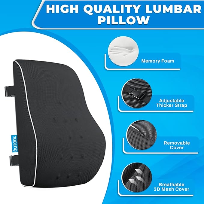 Elegant Lumbar Support Pillow for Office Chair - Ergonomic Back Support with Breathable 3D Mesh Cover, Ideal Gifts for Women,Birthdays & Holidays, Well-Suited for Office Chairs, Gaming Chairs (Black)