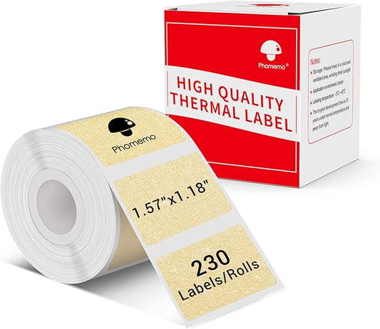 Phomemo Thermal Sticker Labels- 1.57"x1.18"(40x30mm) Thermal Label for M110/M221/M220/M120/M200, for Barcode/Address/Mailing/Logo/Business/Home Tag, Black on Golden