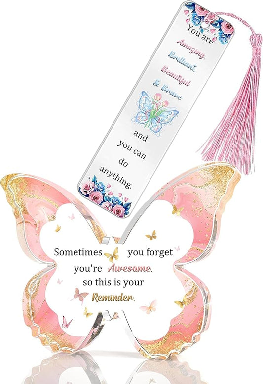 Inspirational Gifts for Women Girls Birthday Gift for Best Friends Sister Niece Daughter Cousin Besties Wife Personalised Acrylic Butterfly Plaques Bookmarks Set Flower Encourage Keepsake Colleague
