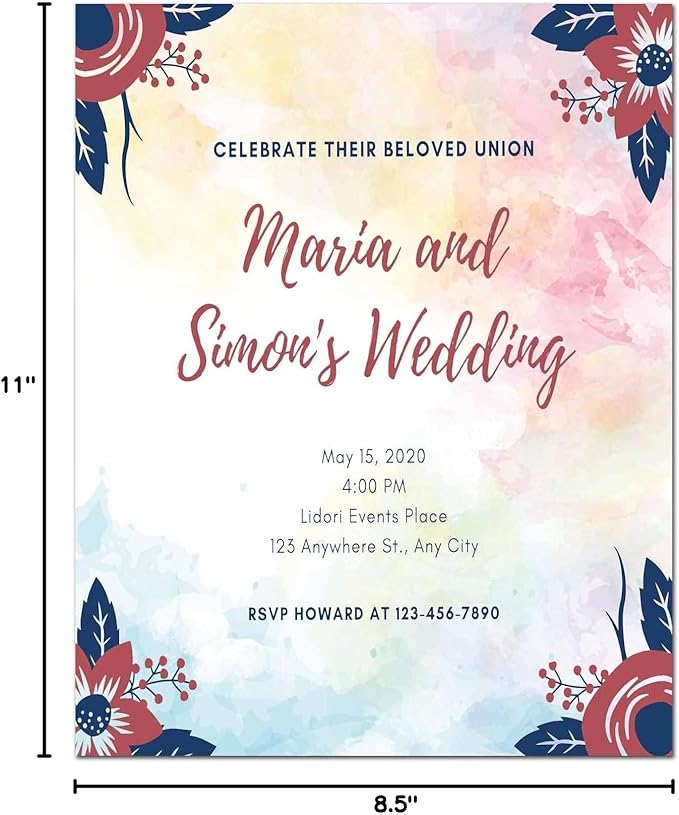 DUGUTUL Watercolor Stationary Paper, 100 gsm Printer Paper 8.5 x 11, 12 designs, Double-Sided, Colored Paper for Writing Letters and Invitations, Writing Paper for Business or Personal Use (96)