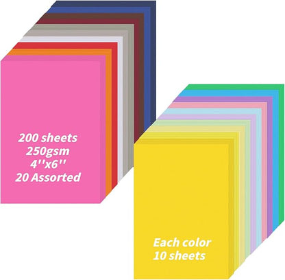 4" x 6" Cardstock, 200 Pack Colorful Thick Paper Cardstock Blank Colored Cards Stock for Invitations, Greeting Cards Making, Postcards, Photos, 250GSM Thick Paper Colorful