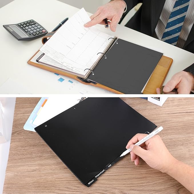 Black Binder Dividers, 8-Tab Sturdy Plastic Dividers, Binder Dividers with Tabs, Black 3-Ring Binder Plastic Divider Set, Aesthetic Dividers for Binder, Suitable for Notebooks and Binders(Black)