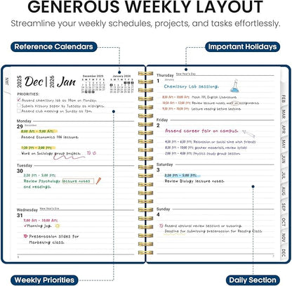 2026 Planner, Weekly and Monthly Calender Planner, Jan 2026 to Dec 2026, Hardcover 2026 Calendar Planner Book with Tabs & Inner Pocket, Office Home School Supplies for Women & Men - A5 (6.3" x 8.5"), Navy Blue