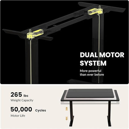 Dual Motor Electric Standing Desk Frame, Height Adjustable Table Legs for Max 90″ x 44″ Desktop with 265 lbs Capacity, Ergonomic Sit Stand Up Desk Base for Home Office, Black Frame Only