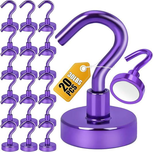 DIYMAG Magnetic Hooks, 30Lbs Strong Heavy Duty Cruise Magnet S-Hooks for Classroom, Fridge, Hanging, Cabins, Grill, Kitchen, Garage, Workplace and Office etc, (20 Pack-Purple)