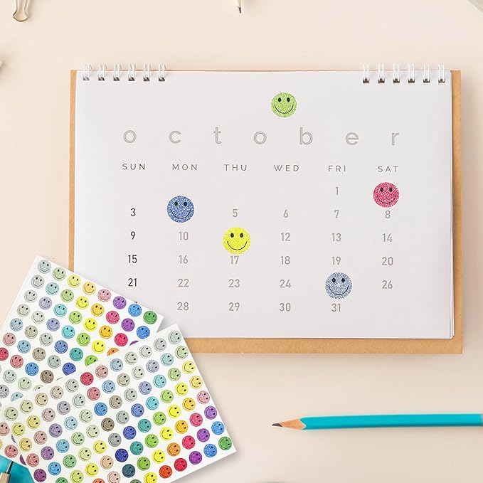 0.5 Inch Shiny Happy Face Stickers,Circle Dots Labels Reward Stickers Teachers Stickers(Multicolored)