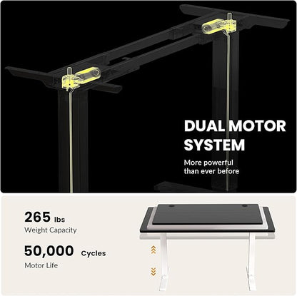 Dual Motor Electric Standing Desk Frame, Height Adjustable Table Legs for Max 90″ x 44″ Desktop with 265 lbs Capacity, Ergonomic Sit Stand Up Desk Base for Home Office, White Frame Only