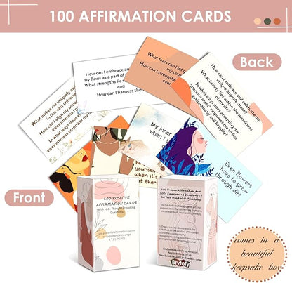 BRYTEFY 100 Empowering Affirmation Cards for Women, Daily Motivation with Thought-Provoking Questions, Mindfulness, Inspiration, and Meditation and Self Care Gift For Women.