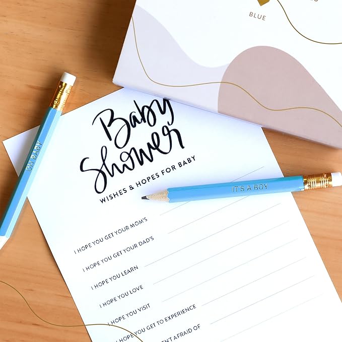 Markt Mini Pencils For Baby Shower Games Boy, Heart Pencils, Small Blue Pencil Set