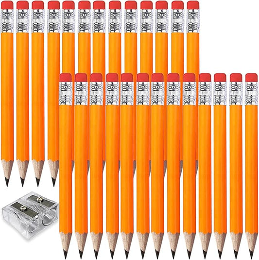 Adhere 25pcs Golf Pencils with eraser Hexagon Wooden Pencils Graphite 2B for Golf Event Scoring,Classroom,Wedding,Company Meetings,Pew, Pocket (z-Orange・Round ・50pcs)