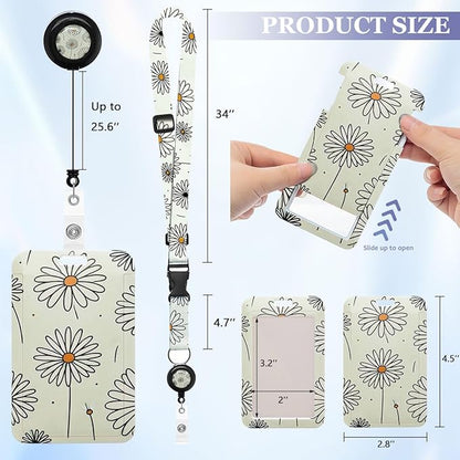2 Pack Sunflower Lanyards Badge Holder,Adjustable Lanyard with Retractable Badge Reel,Cute ID Badge Holder for Teachers, Nurses, Students, Office Staff & Cruise Essentials