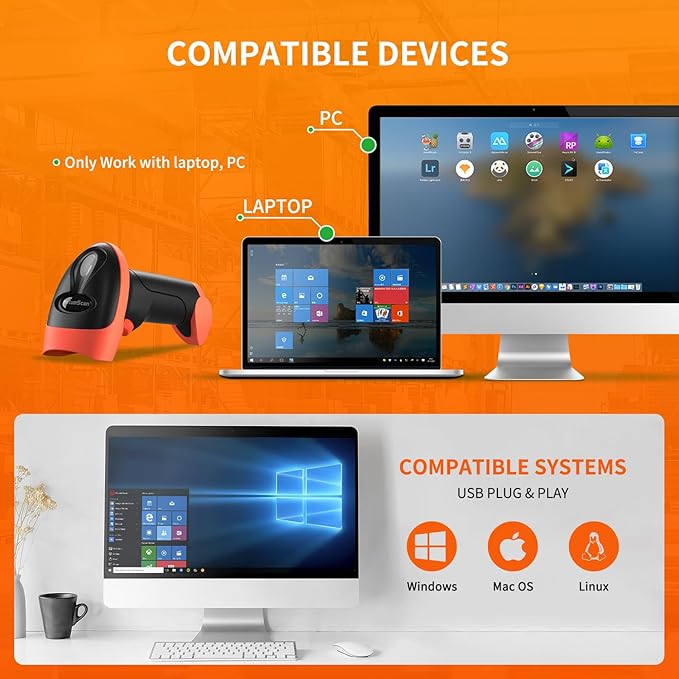 Handheld USB Barcode Scanner Reader for Computers, NetumScan Handheld Wired Automatic 1D 2D Image QR Bar Code Scanners for Mobile Payment, Store, Supermarket, Warehouse