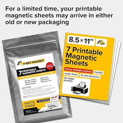 X-bet MAGNET Inkjet-Optimized Printable Magnetic Sheets - 8.5x11 Magnet Paper for DIY Stickers, Decorations, Labels - Easy to Print, Cut & Create Your Own Magnets (Matte, 7pcs)