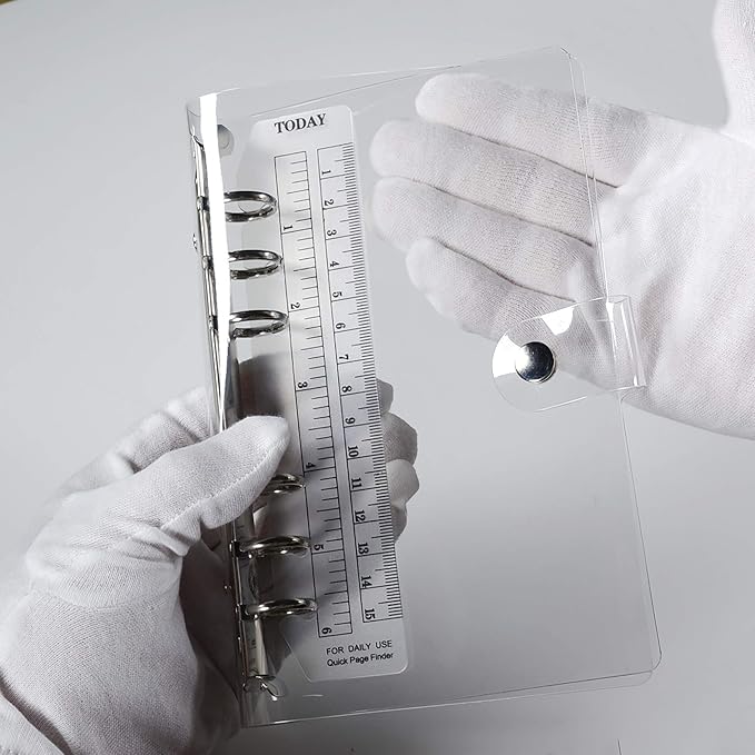 Ancicraft A6 Binder 6 Ring Cover Clean Transparent Soft PVC for Refillable Notebook Shell with Snap Closure and 1 Ruler 4.9x7.7inch