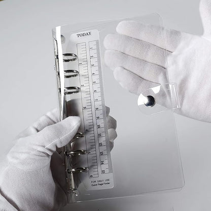 Ancicraft A6 Binder 6 Ring Cover Clean Transparent Soft PVC for Refillable Notebook Shell with Snap Closure and 1 Ruler 4.9x7.7inch