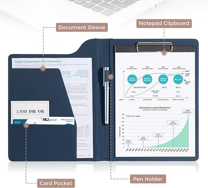 ProCase Clipboard Folder Portfolio, A4 Leather Padfolio Clipboard, Business Portfolio Clipboard Folder Professional Portfolio for Interview Resume Office Conference -Darkblue