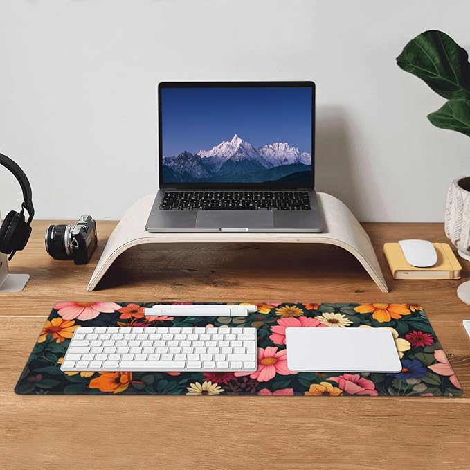 Gaming Mouse Pad Desk Pad,Extended Big Mouse Pad,31.5x11.8 Inch Long Computer Keyboard Mouse Mat Mousepad with 3mm Non-Slip Base and Stitched Edge for Gaming and Office… (Pink Flower)
