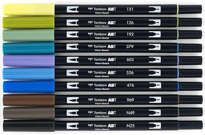 Tombow 56169 Dual Brush Pen Art Markers, Landscape, 10-Pack. Blendable, Brush and Fine Tip Markers
