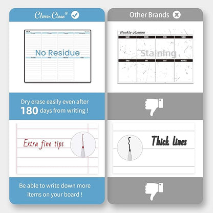 CLEVER CLEAN Magnetic Dry Erase Weekly Calendar - 14.25"x11.25" Weekly Calendar for Fridge - 6 Extra Fine Point Markers Included - Shipped Flat