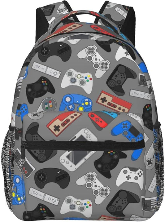 Fiokroo Video Game Controller Grey Background Backpack School Bag For Students Teens Men Women Laptop Backpacks Travel Daypack Bag With Multiple Pockets
