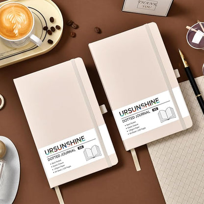 Dotted Journal/Notebook - Dot Grid Hard Cover Notebook, Premium Thick Paper with Fine Inner Pocket, Black Smooth Faux Leather, Pen Loop, 5.3'' x 8.26'' - Vanilla